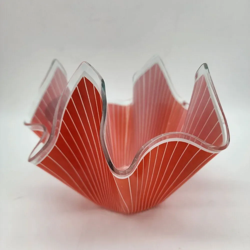 Chance Brothers Handkerchief Vase Orange White Cordon Pinstripe MCM Vintage 60s